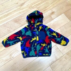Kids toddler 18-24m Multicolor dinosaur Sherpa Hoodie fleece zip Jacket